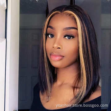 New Arrival wholesale price piano color  bob wigs,  Synthetic Hair Bob Wigs With Highlights Pre-Plucked Big Factory Stock